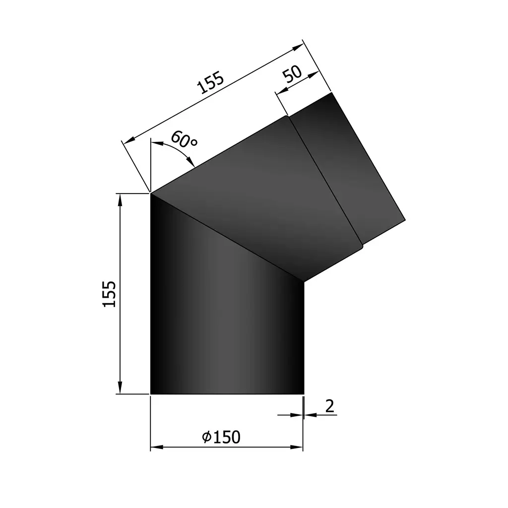 Rauchrohrbogen, Ø150mm, 60°