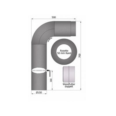 Rauchrohrset Ø150mm, 90° gezogen, Rosette, Wandfutter_2