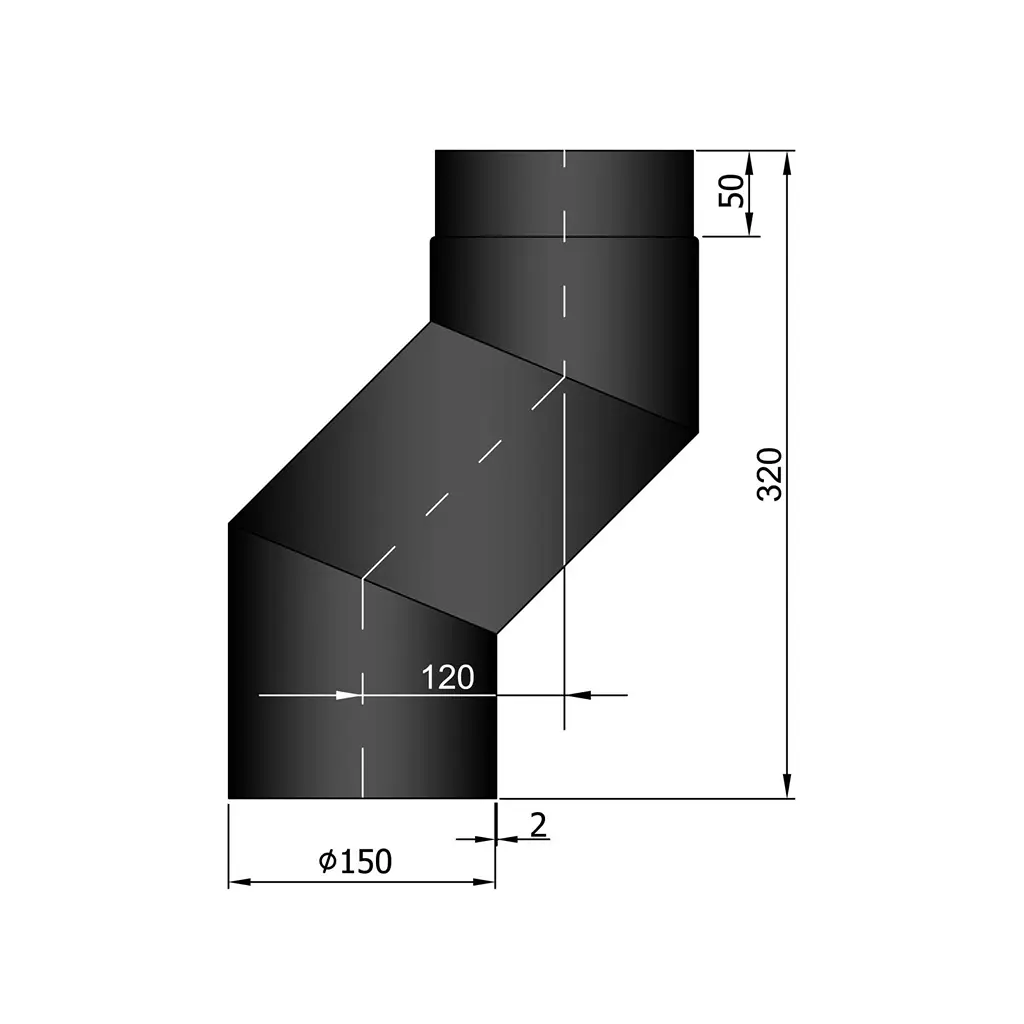 Rauchrohr-Versatzbogen um 100mm, Ø150mm 