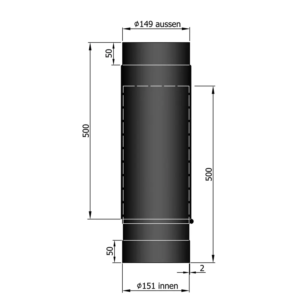 Rauchrohr Ø150mm teleskopierbar L:590-910mm 