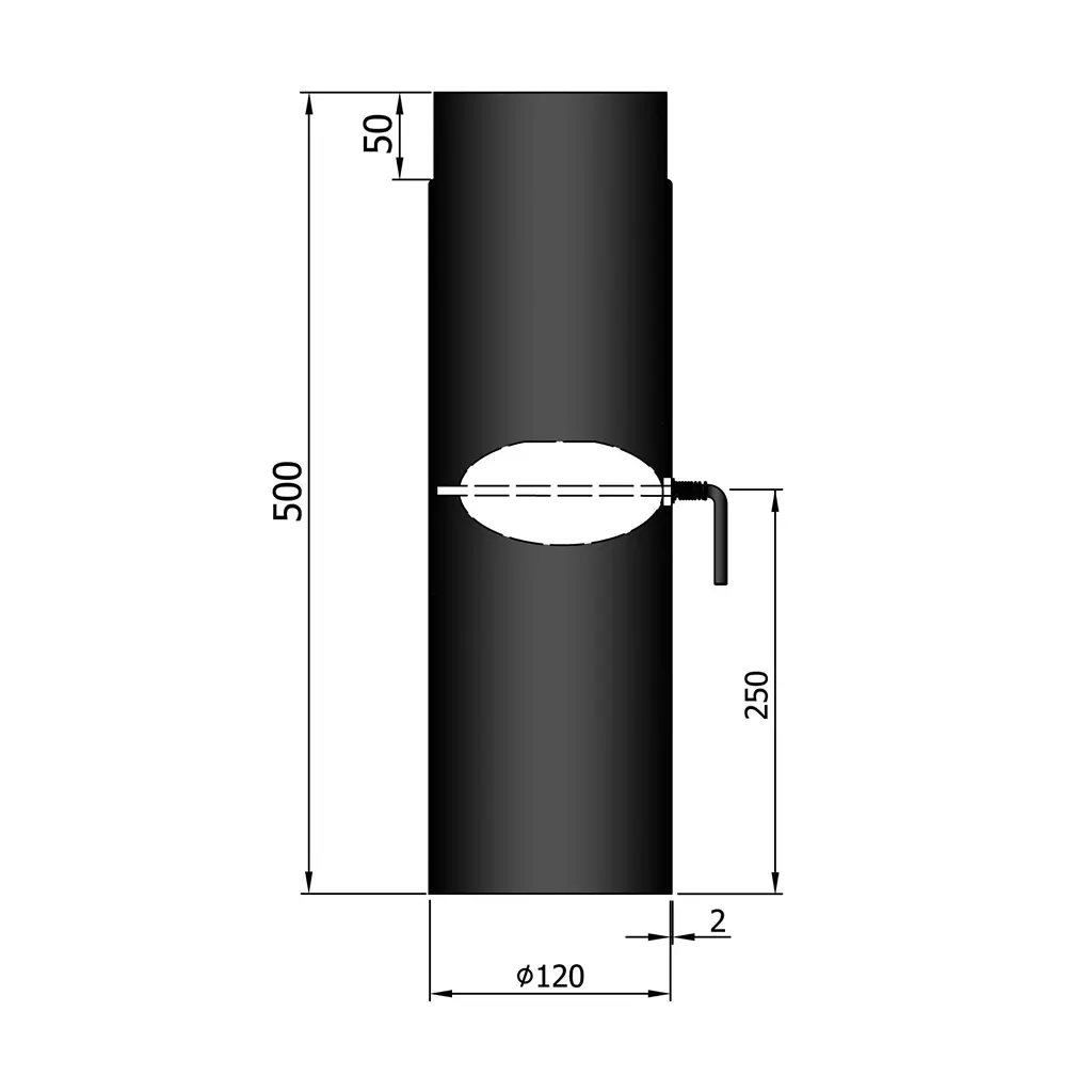 Rauchrohr Länge 500 mm mit Drosselklappe, Ø120mm