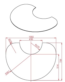 Maßzeichnung Glasvorlegeplatte 