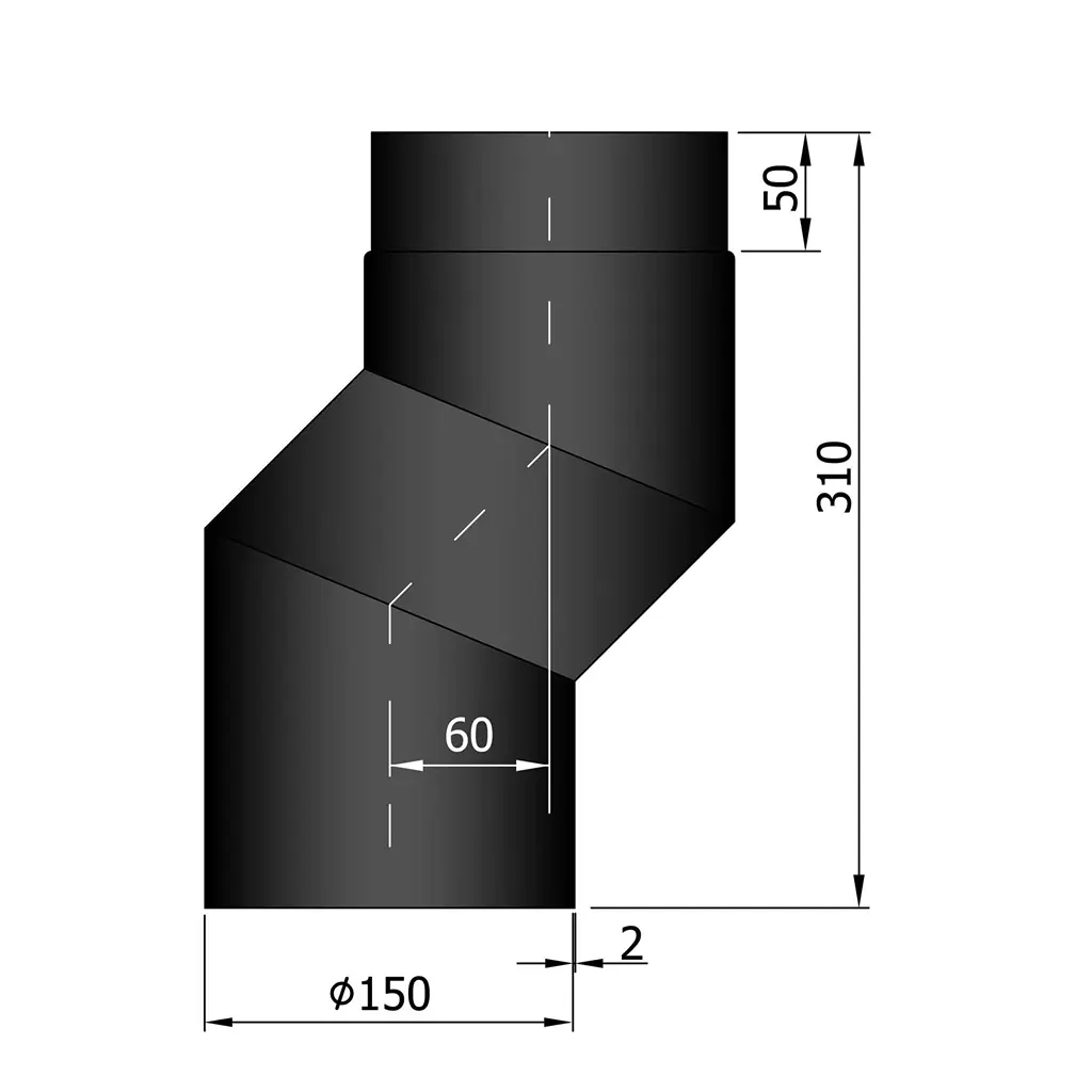 Rauchrohr-Versatzbogen um 60mm, Ø150mm