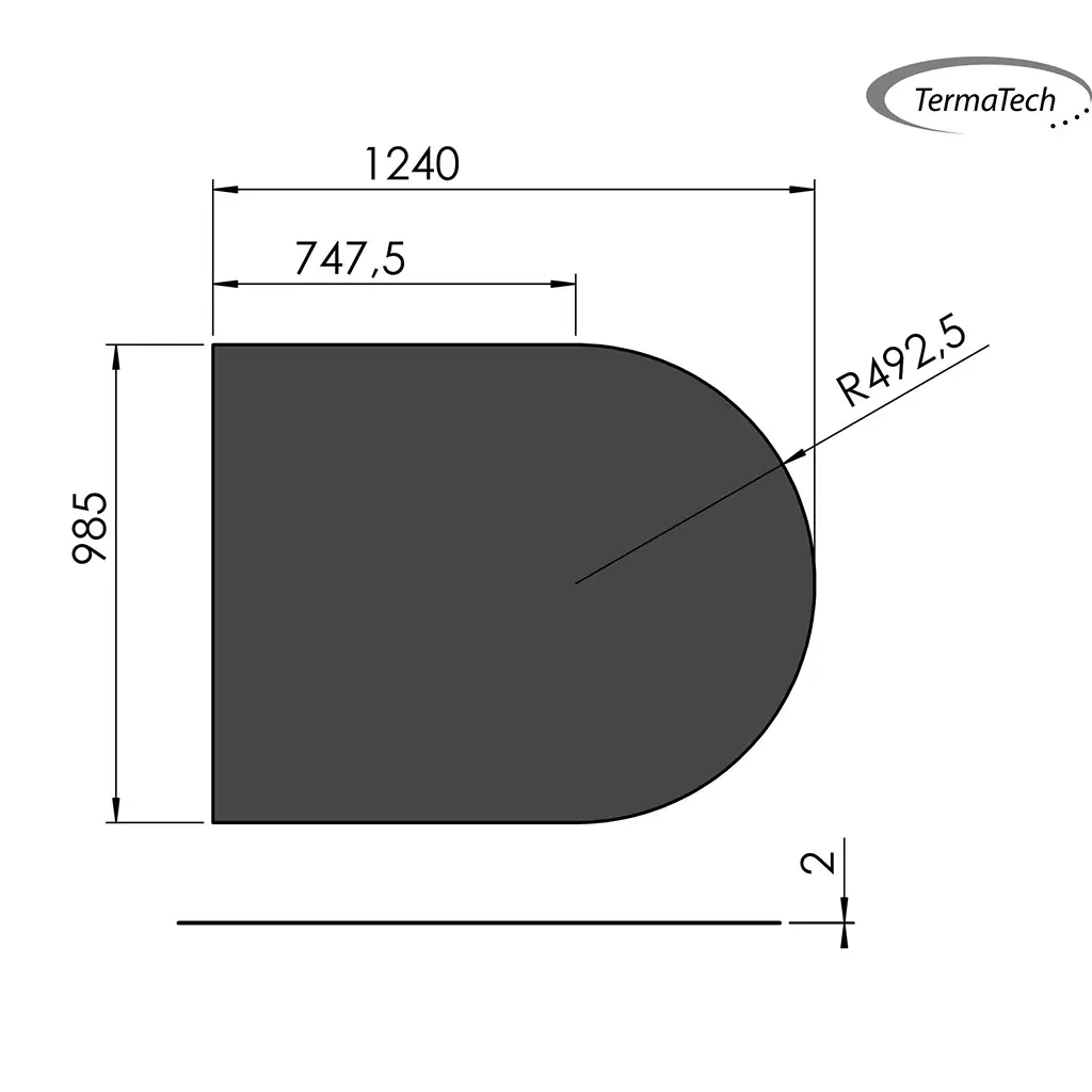 Stahlbodenplatte, schwarz, halbrund 1000x1250 (985x1240mm)