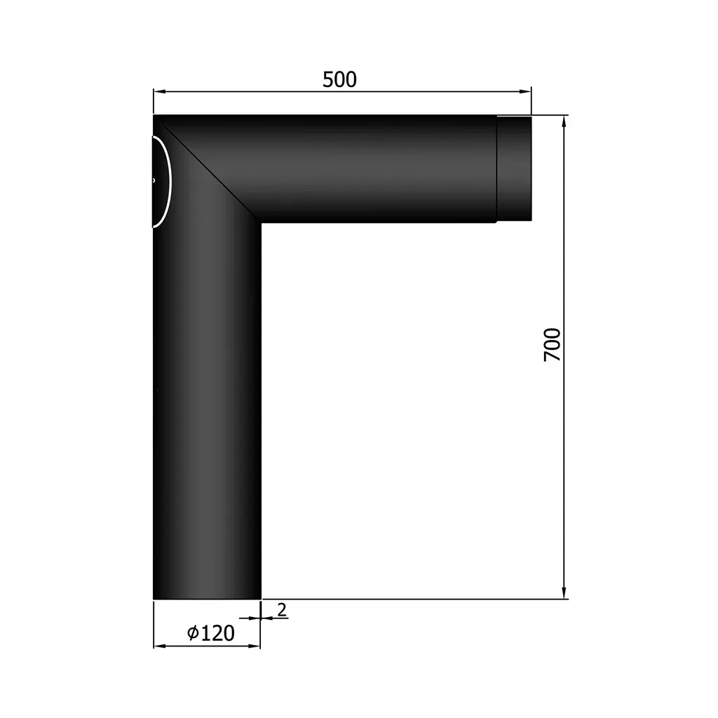 Knierohr 1x90° kurz mit Tür, Ø120mm
