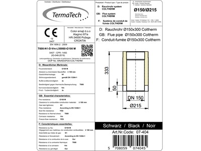 Maßzeichnung Rauchrohr isoliert, Ø innen 150mm, L 330mm