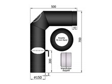 Rauchrohrset, Ø150mm, 2x45°, Rosette, Wandfutter, Drosselklappe