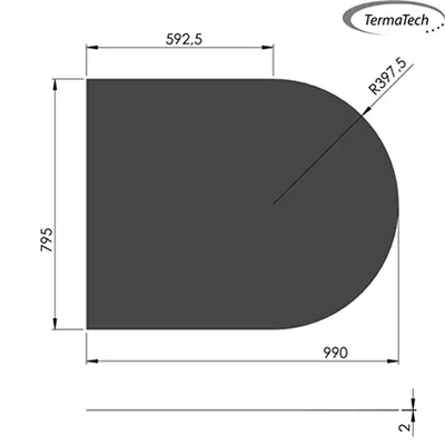 Stahlbodenplatte, schwarz, halbrund 800x1000 (795x990mm)
