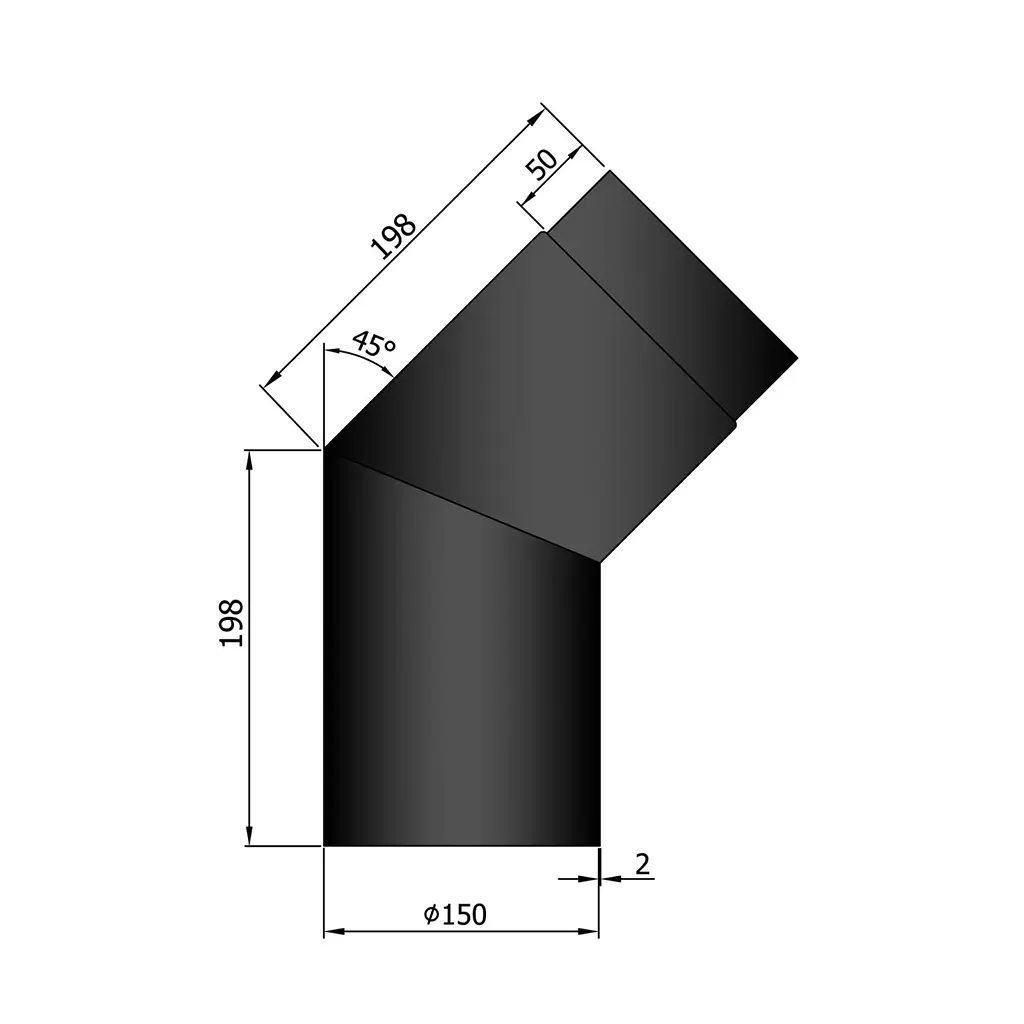 Rauchrohrbogen, Ø120/130/150mm, 45°
