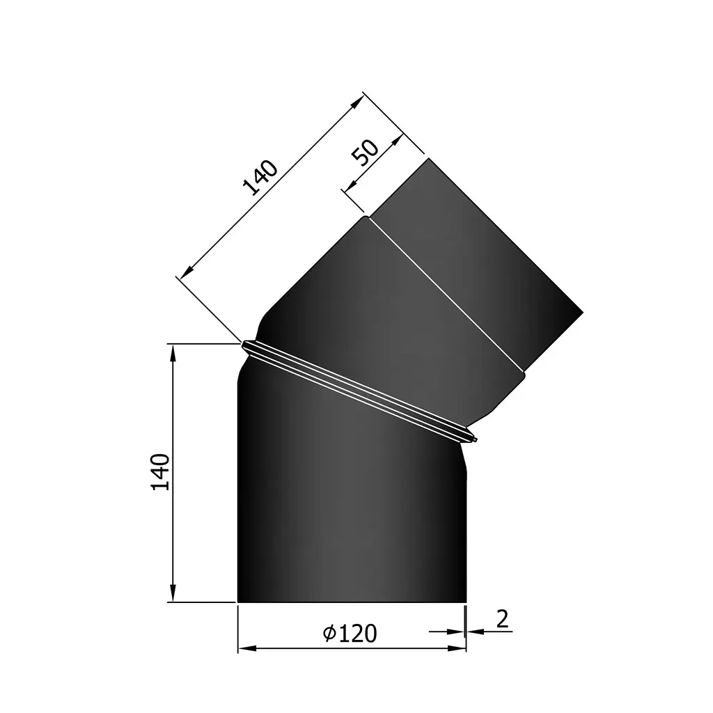 Rauchrohr-Bogen 0-45° verstellbar, Ø120mm 