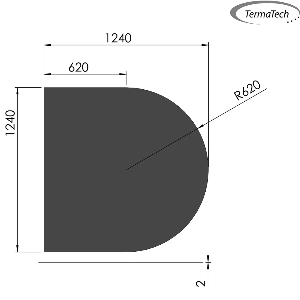 Stahlbodenplatte, schwarz, halbrund 1250x1250 (1240x1240mm)