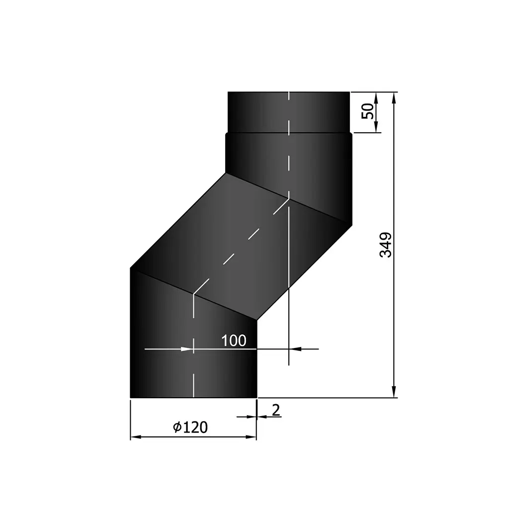 Rauchrohr-Versatzbogen um 100mm, Ø120mm