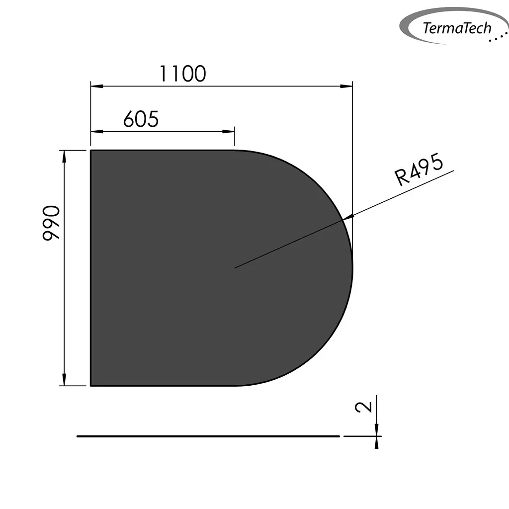 Stahlbodenplatte, schwarz, halbrund 1000x1100 (990x1100mm)