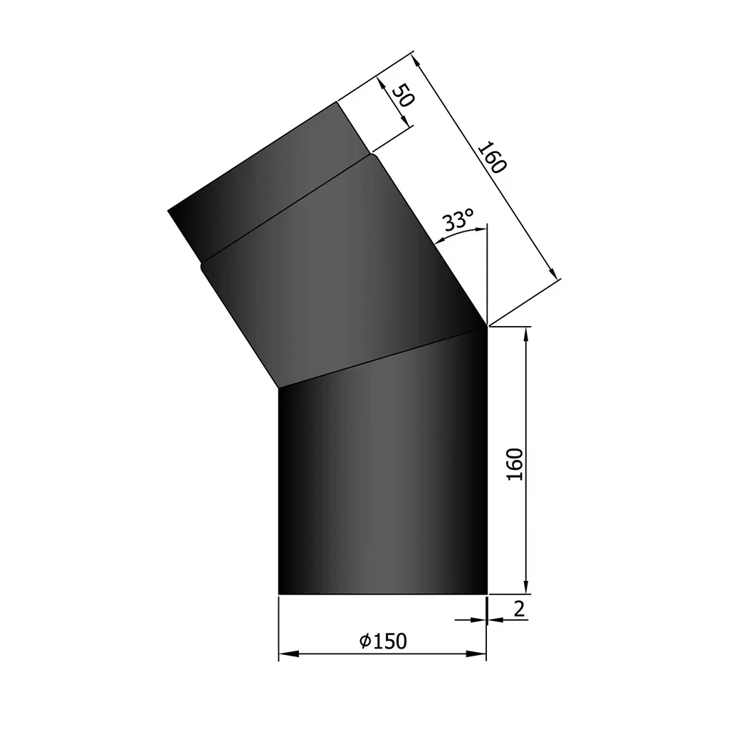 Rauchrohrbogen, Ø120/130/150mm, 33°