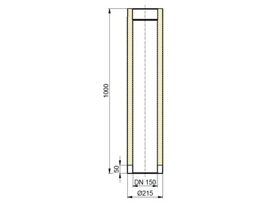 Maßzeichnung Rauchrohr isoliert, Ø innen 150mm, L 1000mm