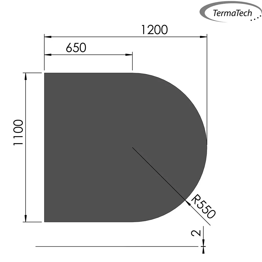 Stahlbodenplatte, schwarz, halbrund 1100x1200 (1100x1200mm)