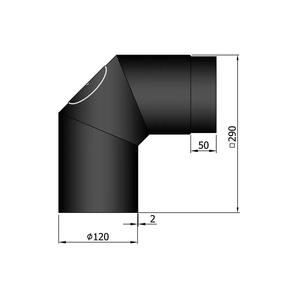 Rauchrohr-Bogen 2x45° mit Tür, Ø120mm