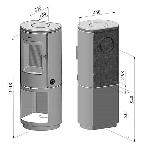 Gusskaminofen Morsø 7393 4,3KW - Maße