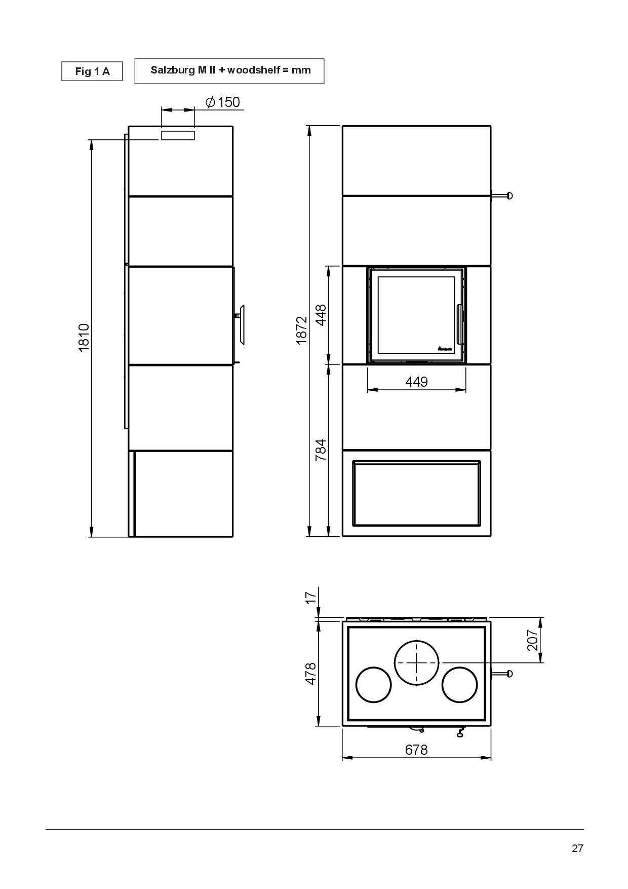 Maßzeichnung Nordpeis Salzburg M II mit Holzfachsockel