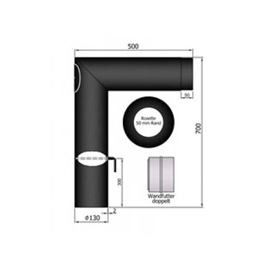 Rauchrohrset, Ø130/150mm, 90°-Knie, Rosette, Wandfutter, Drosselklappe_1