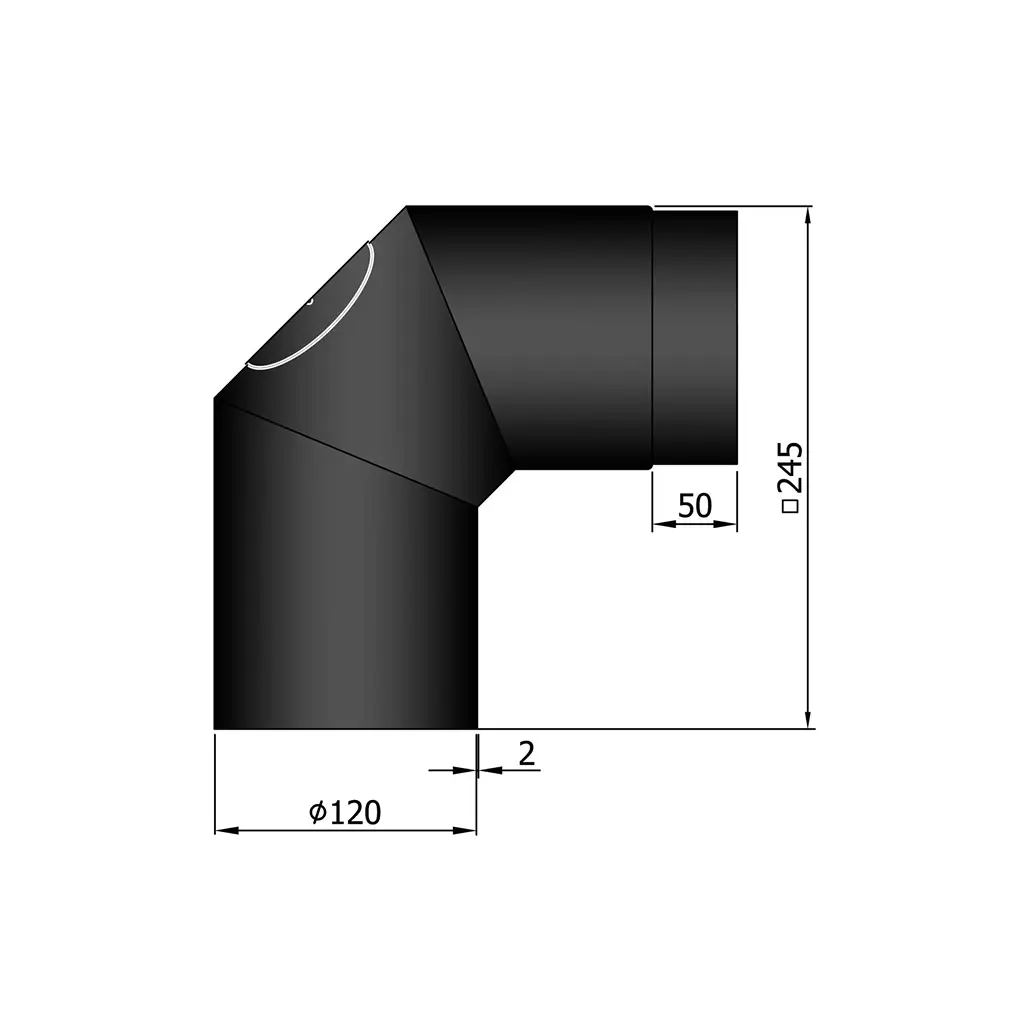 Rauchrohr-Bogen 2x45° kurz mit Tür, Ø120mm