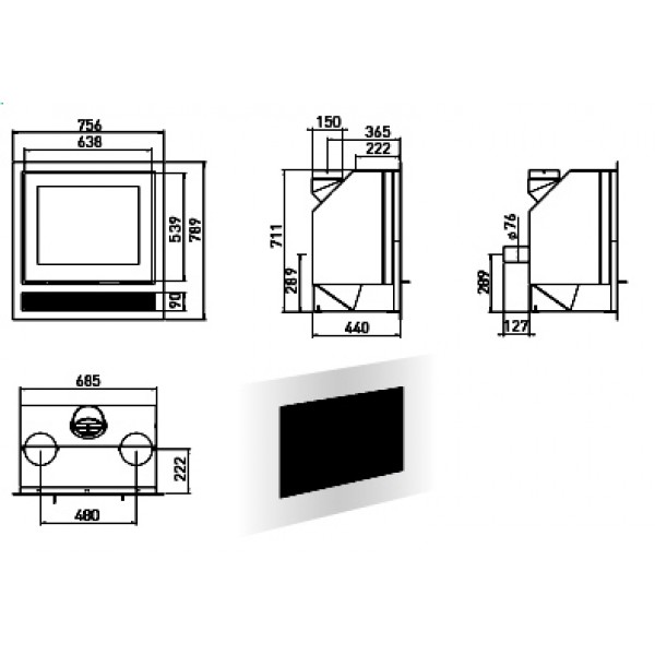 Maßzeichnung Lotus H570 Air Kamineinsatz