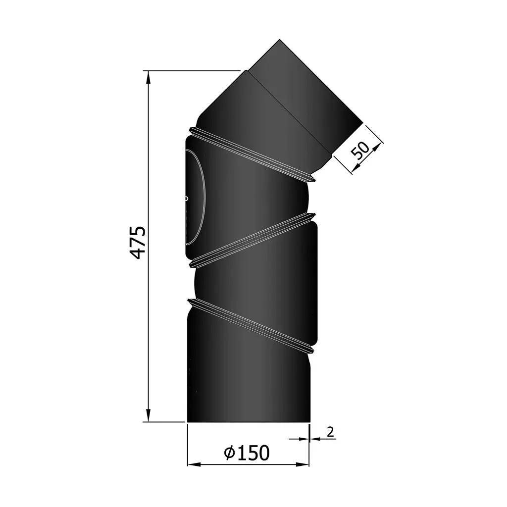 Rauchrohrbogen, verstellbar, 4-teilig, Ø150mm