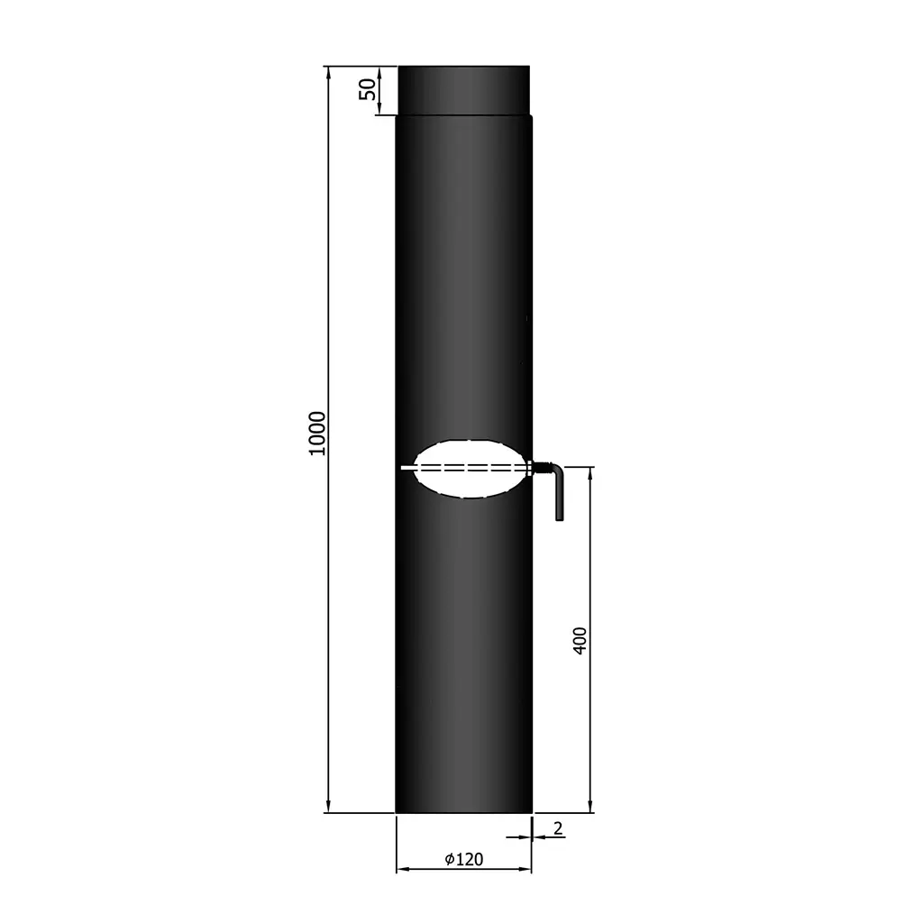 Rauchrohr Länge 1000 mm mit Drosselklappe, Ø120mm