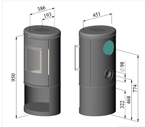 Maßzeichnung Gusskaminofen Morsø 6843 