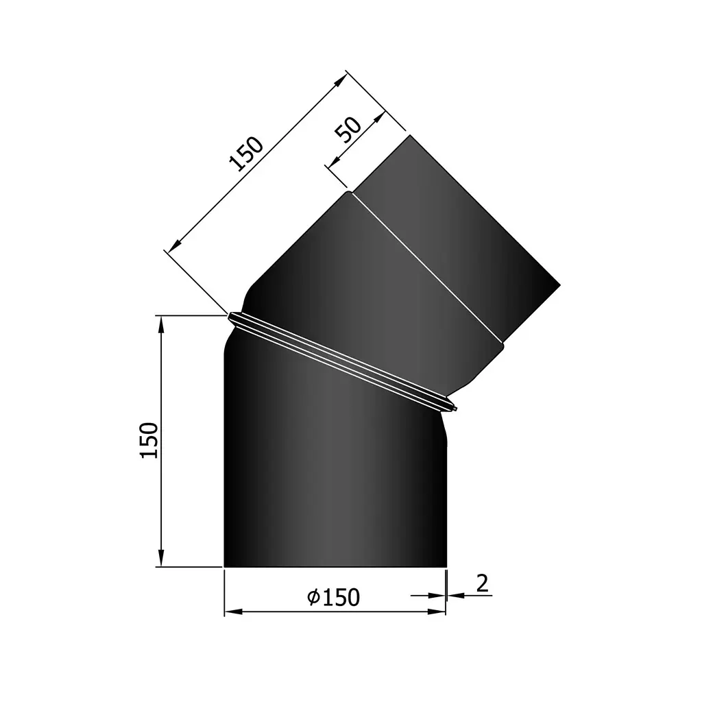 Rauchrohr-Bogen 0-45° verstellbar, Ø150mm