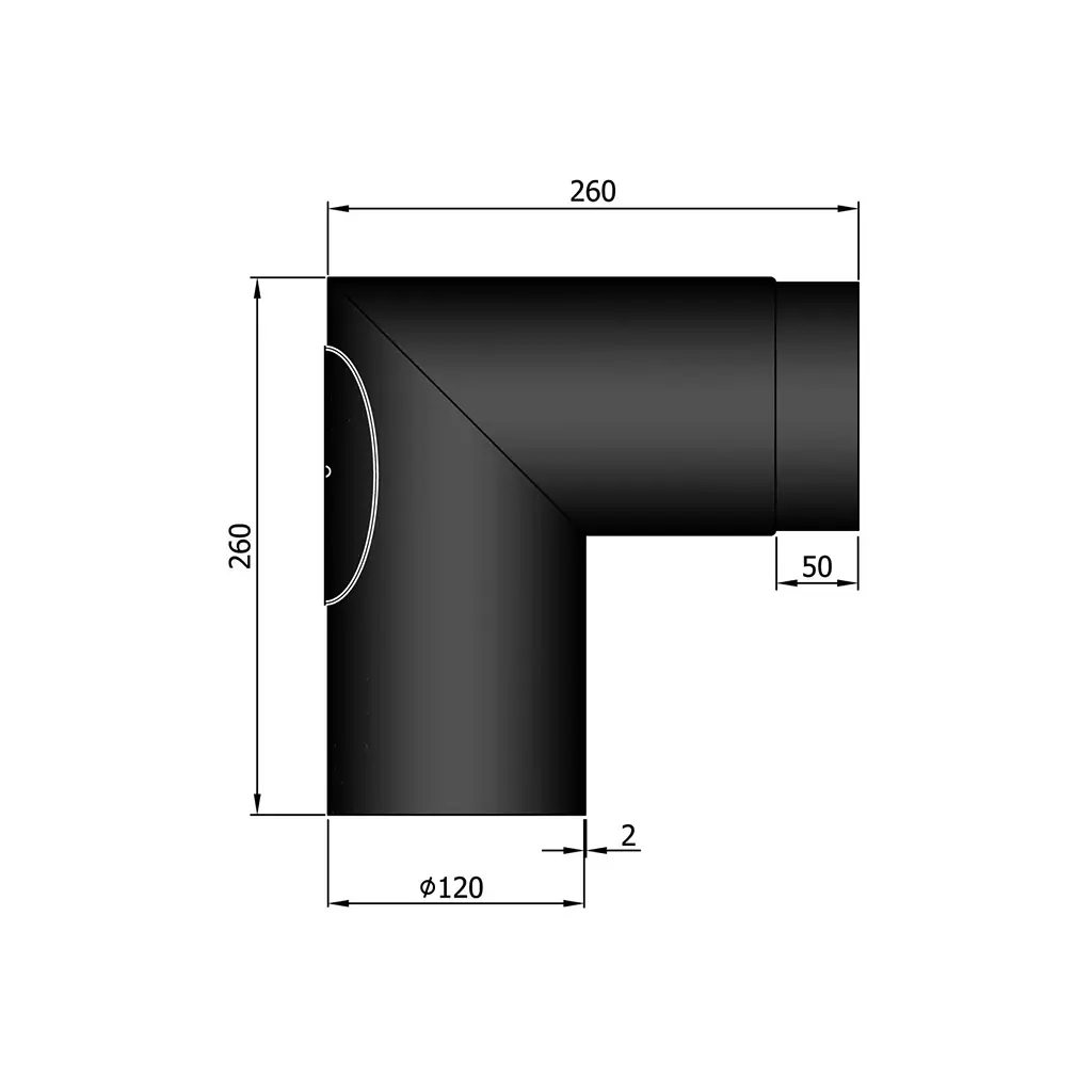 Rauchrohr-Bogen 1x90° kurz mit Tür, Ø120mm