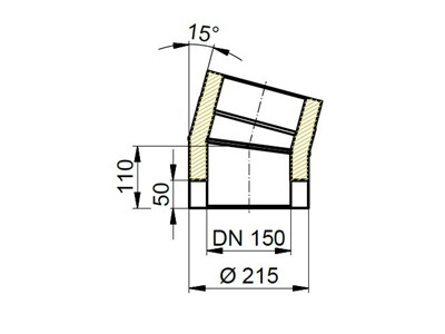 Maßzeichnung Bogen15°  isoliert, Ø innen 150mm