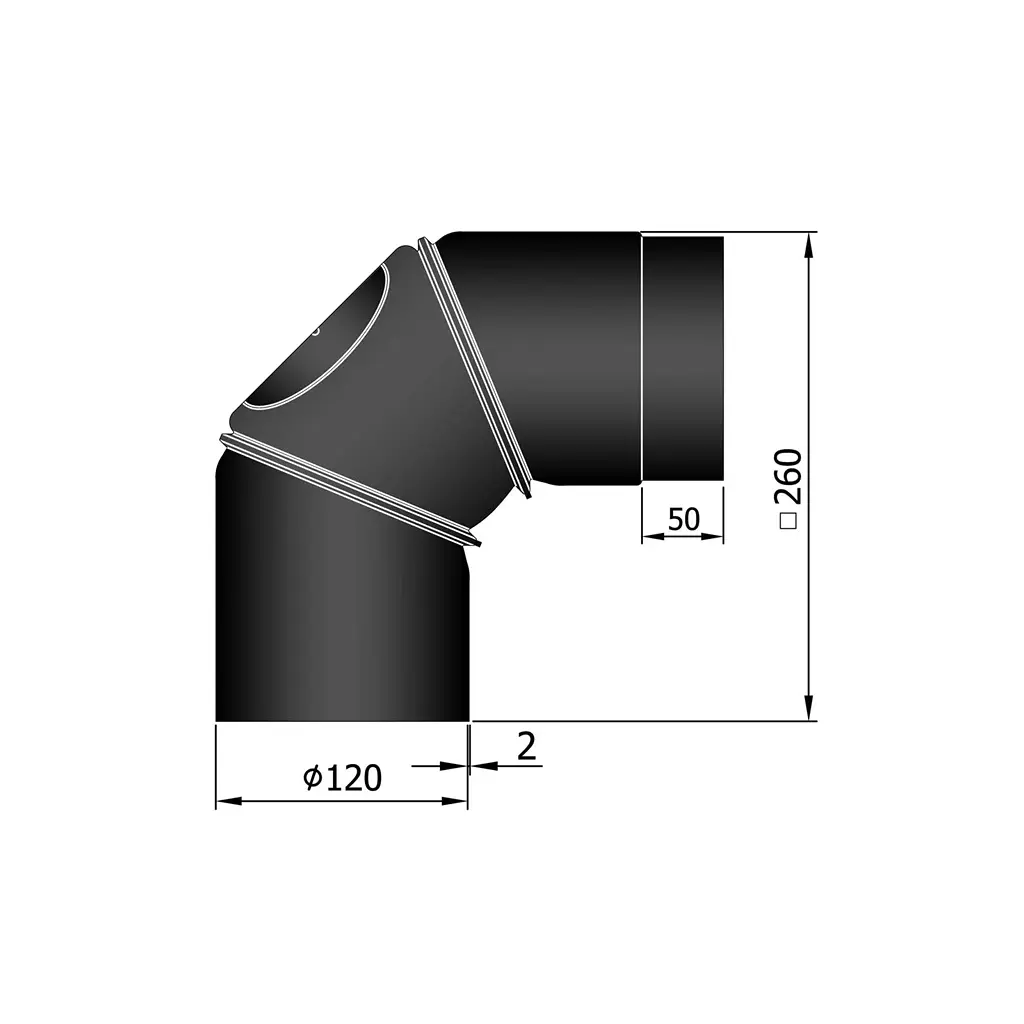 Rauchrohr-Bogen 0-90° mit Tür verstellbar, Ø120mm
