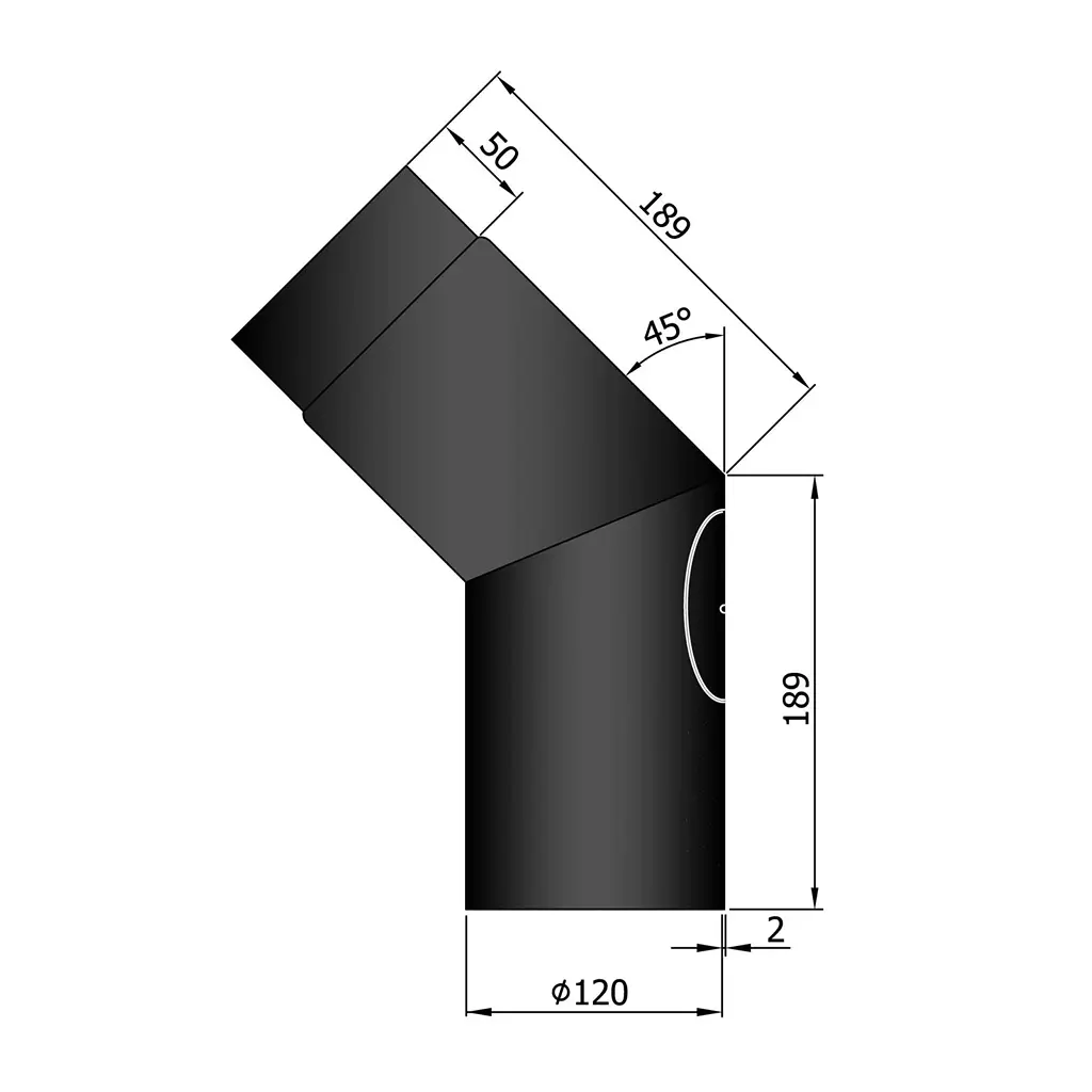 Rauchrohr-Bogen 45° mit Tür, Ø120mm