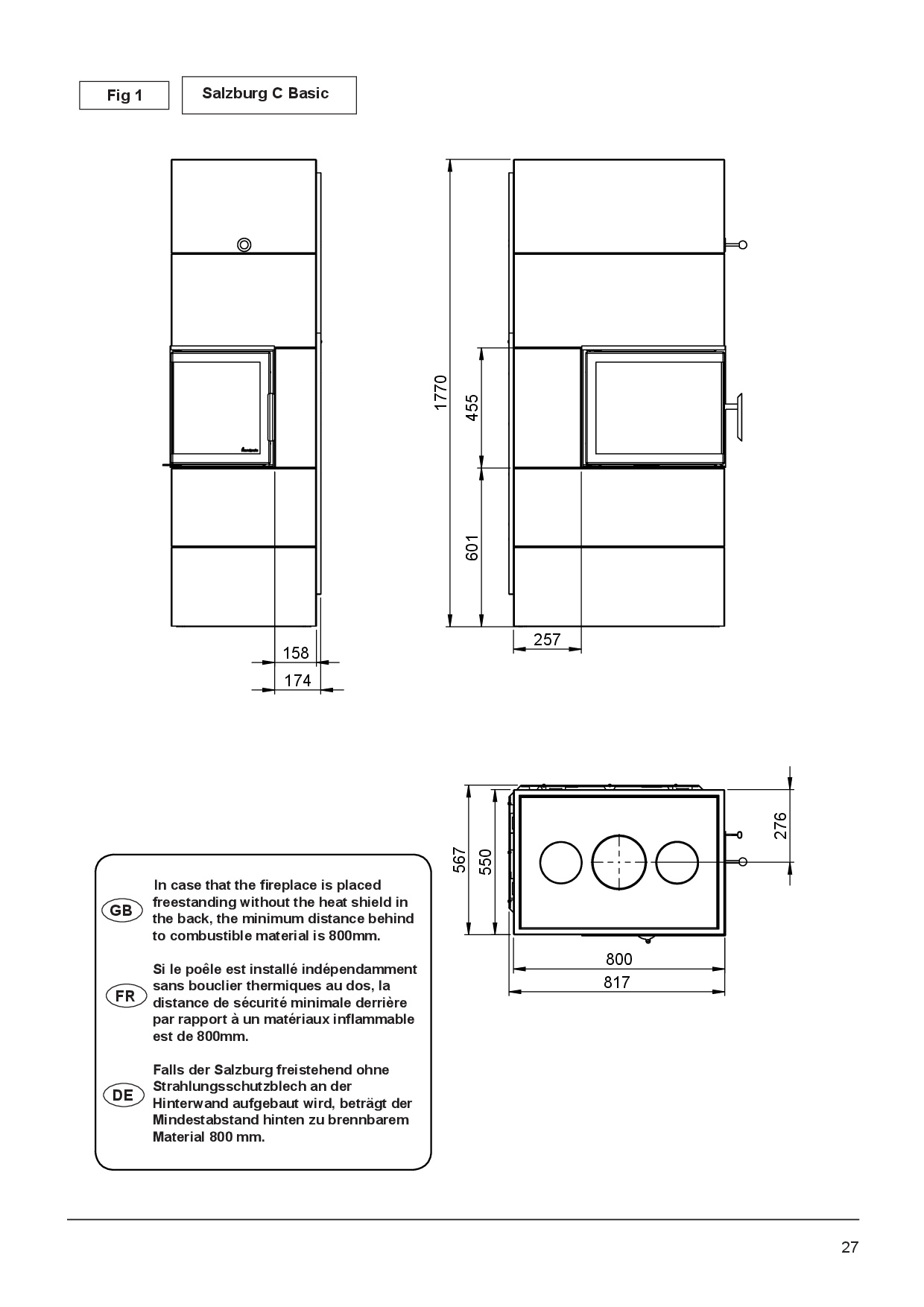 Maßzeichnung Speicherofen Nordpeis Salzburg C Basic 