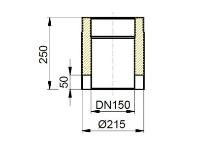 Maßzeichnung Rauchrohr isoliert, Ø innen 150mm, L 250mm