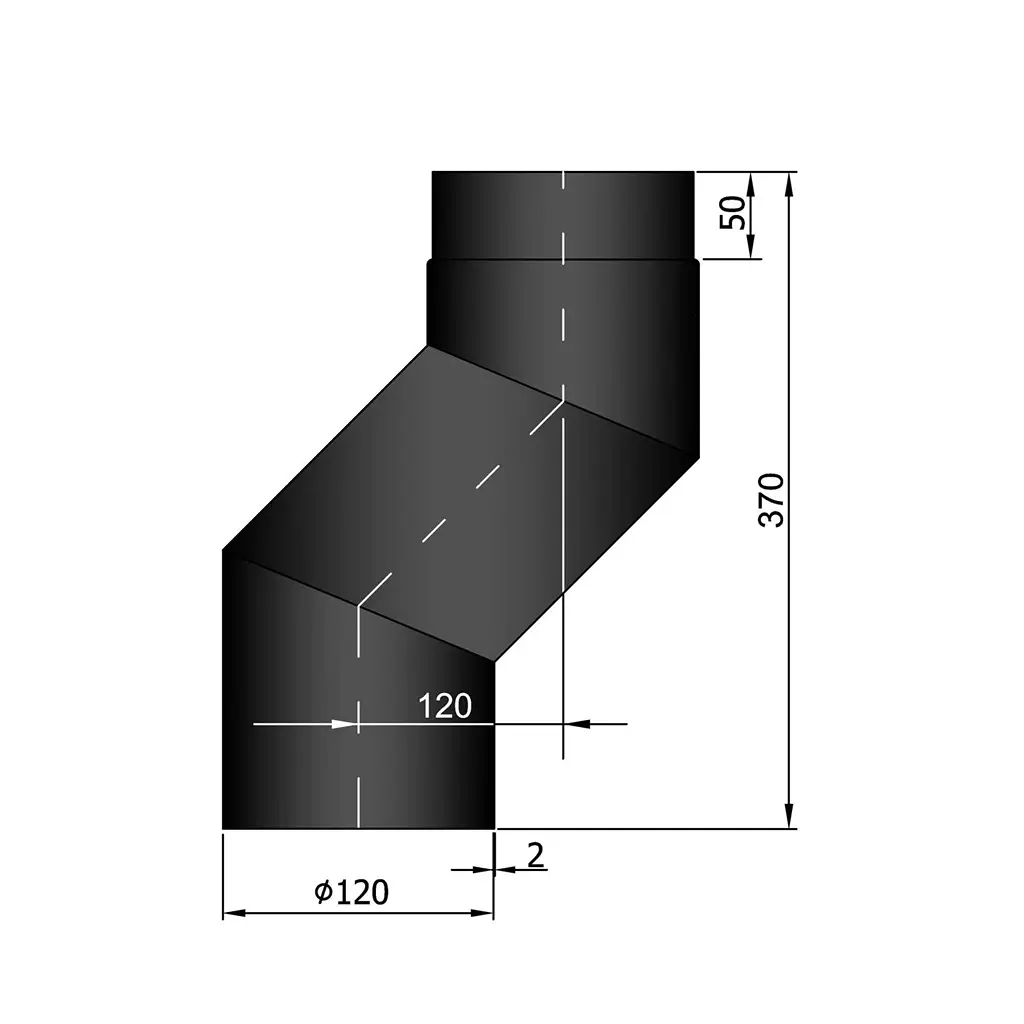 Rauchrohr-Versatzbogen um 120mm, Ø120mm
