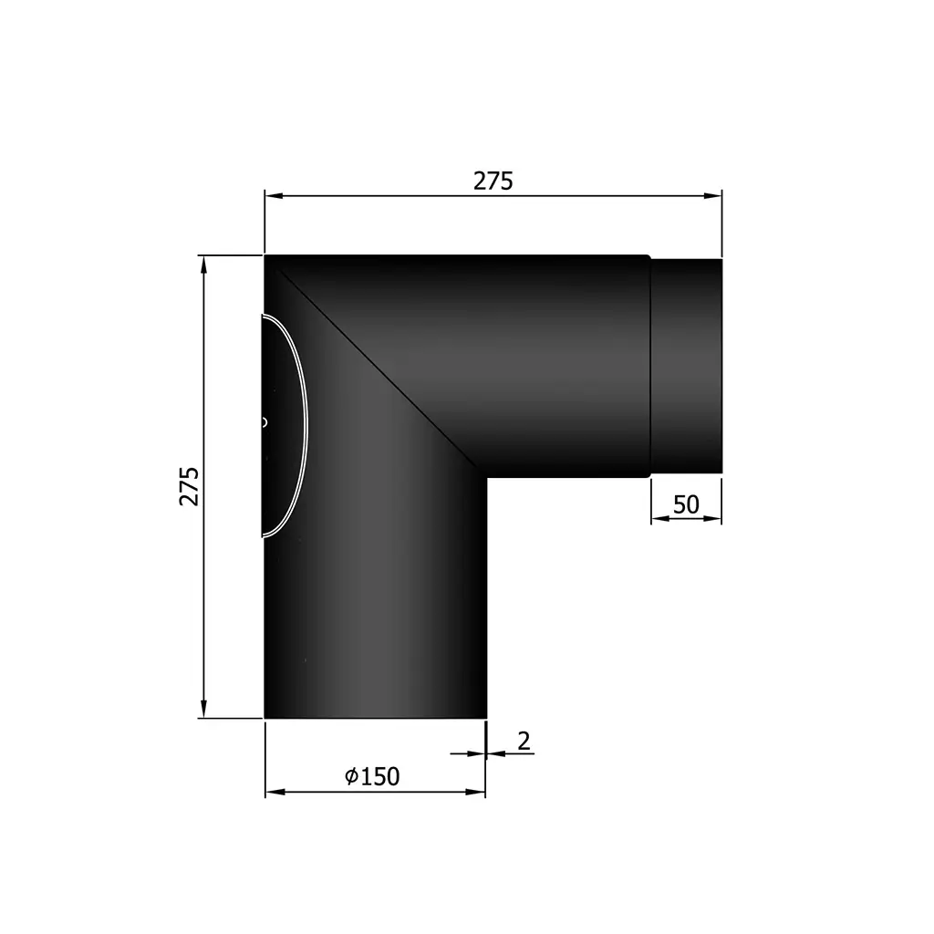 Rauchrohrbogen  90° Ø130mm, Ø150mm, mit Reinigungsöffnung