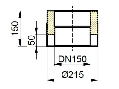 Maßzeichnung Rauchrohr isoliert, Ø innen 150mm, L 150mm