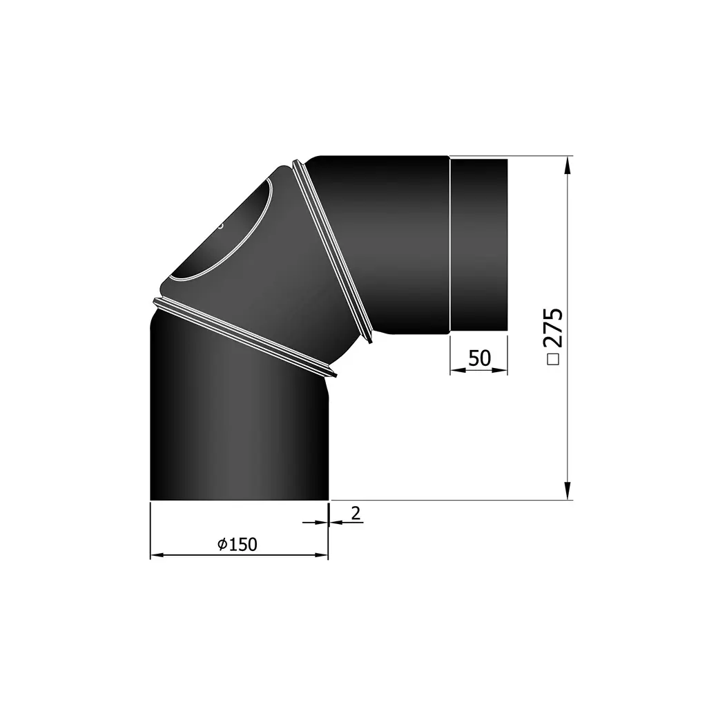 Rauchrohr-Bogen 0-90° mit Tür verstellbar, Ø150mm