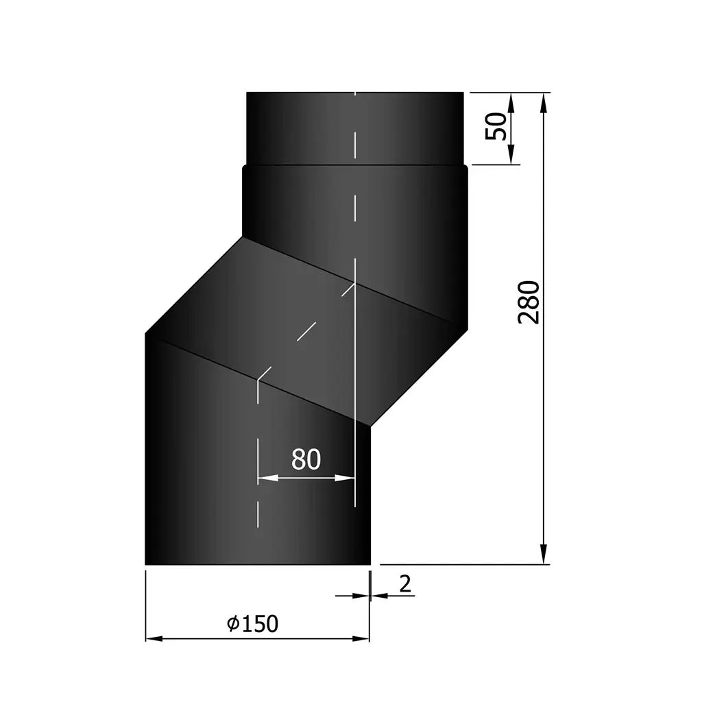 Rauchrohr-Versatzbogen um 80mm, Ø150mm